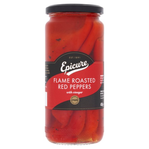 Epicure flame roasted red peppers with vinegar 480g - British product