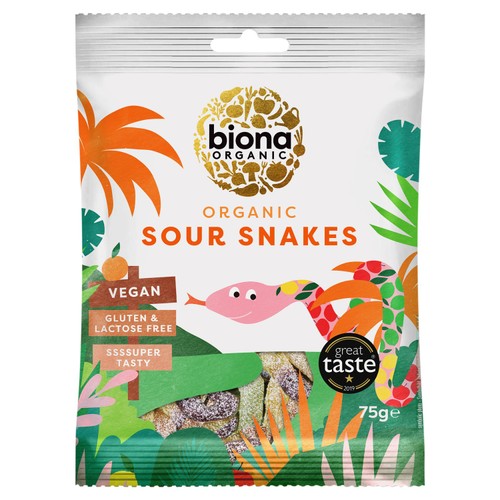 Biona Organic Sour Snakes fruit flavour 75g - British product