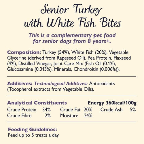 Lily's Kitchen Senior Dog Treats with turkey and white fish 70g, UK version