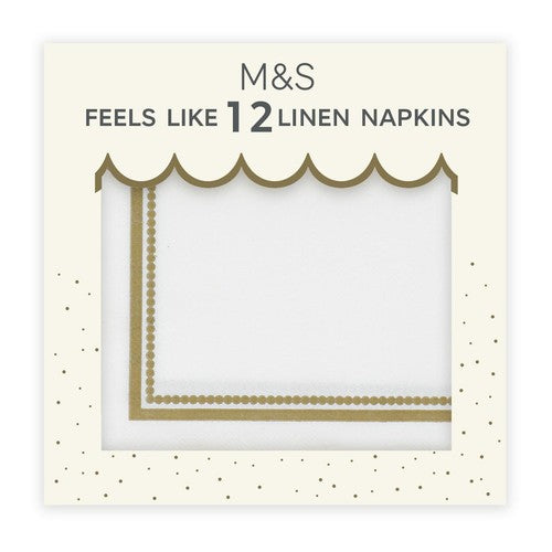 M&S White & Gold Feels Like Linen Napkins 12 pack, imported from the UK