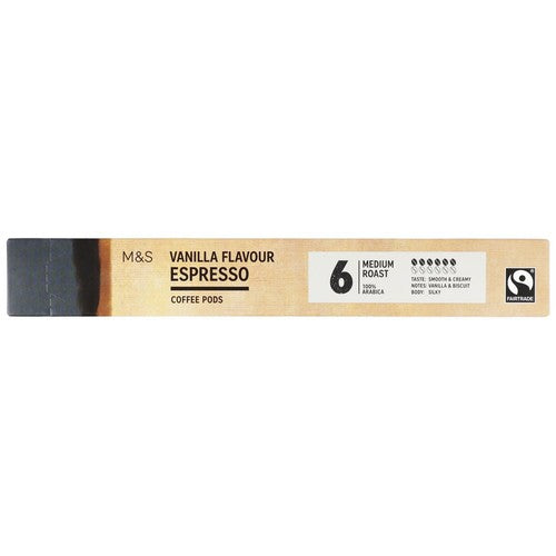 M&S vanilla flavour espresso coffee pods 10 pack, imported from the UK