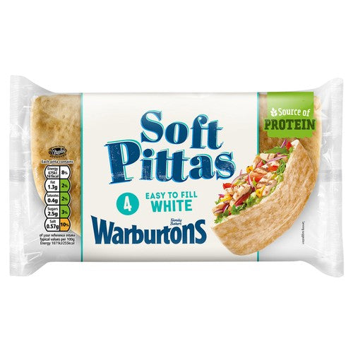Warburtons soft white pitta breads 4 pack (British brand)