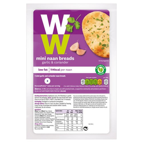 Weight Watchers mini garlic coriander naan breads 4 pack (British brand)