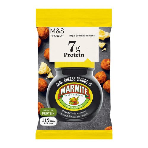 M&S Cheese and Marmite Clouds protein snack 20g, imported from the UK