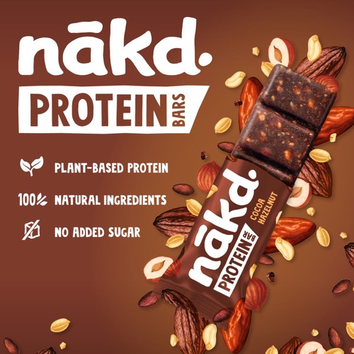 Nakd Protein Cocoa Hazelnut Bar 3 x 45g, imported from the UK