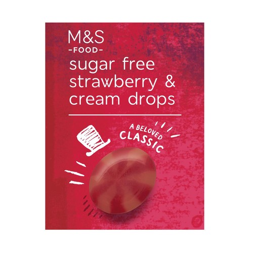 M&S sugar-free strawberry and cream drops 42g, imported from the UK