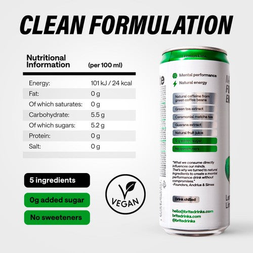 Brite lemon lime energy drink 330ml - British product