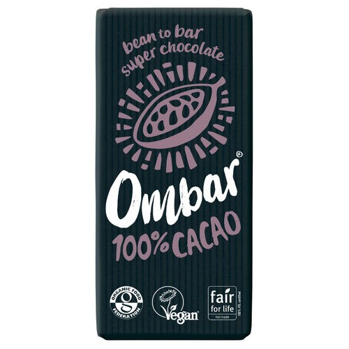 OMBAR 100% Cacao dark chocolate bar 70g, imported from the UK