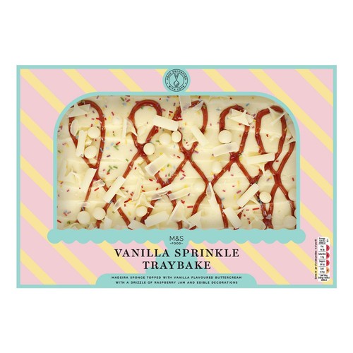 M&S vanilla sprinkle traybake cake 1.18kg, imported from the UK