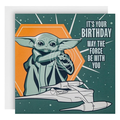 M&S Star Wars Yoda X-Wing birthday card square - British product