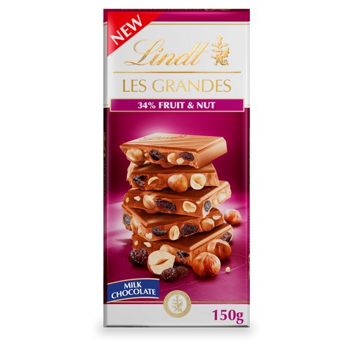 Lindt fruit and nut milk chocolate bar 150g, UK version