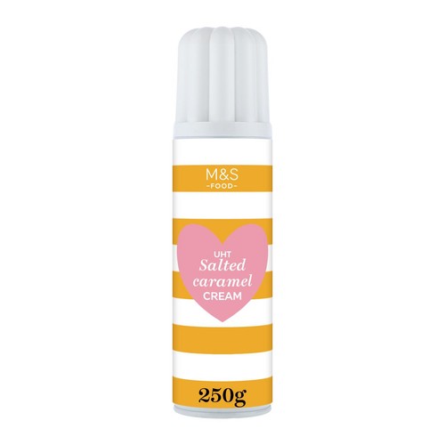 M&S UHT salted caramel cream aerosol can - British product