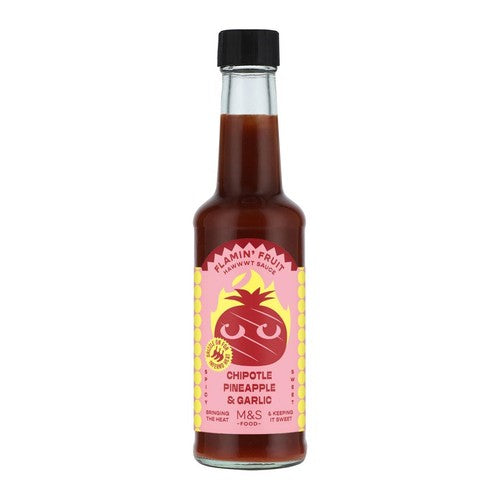 M&S Chipotle Pineapple Hot Sauce bottle, imported from the UK