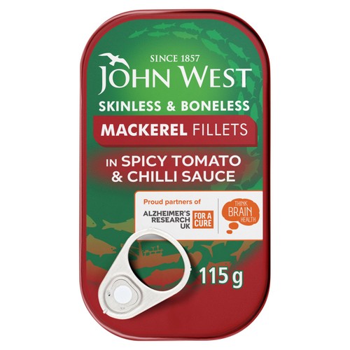 John West mackerel fillets in spicy tomato sauce 115g, UK version