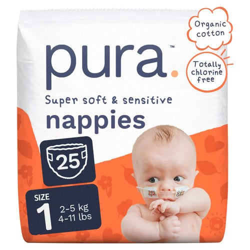 Pura Size 1 newborn nappies, imported from the UK