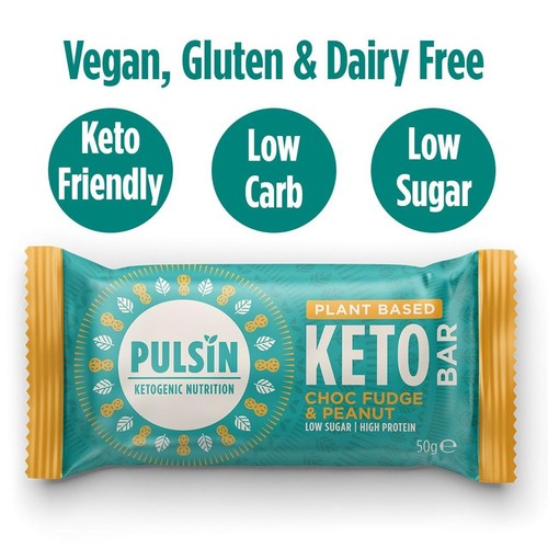 Pulsin Choc Fudge & Peanut Keto Bar 50g, imported from the UK