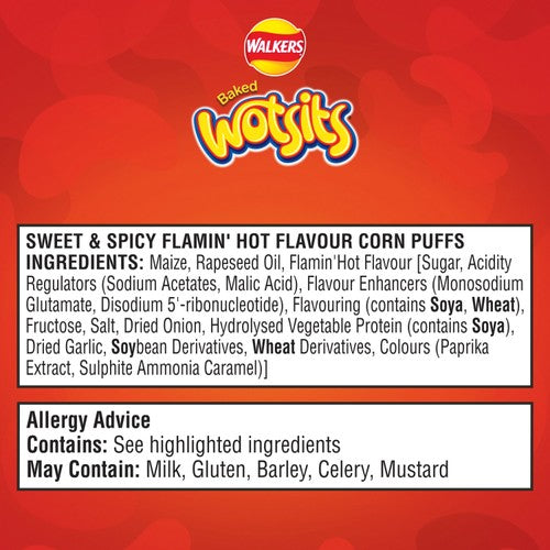 Wotsits Sweet & Spicy Flamin' Hot corn puff snacks 6x16g (British brand)