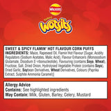 Wotsits Sweet & Spicy Flamin' Hot corn puff snacks 6x16g (British brand)