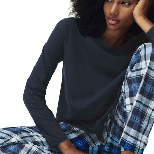 M&S Check Bottoms PJ Set, Extra Large, Navy