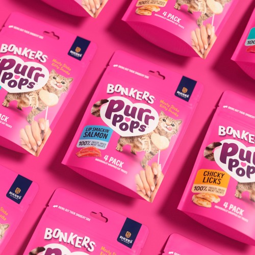 Bonkers Purrpops salmon flavoured cat treats lollipops pack of 4, imported from the UK