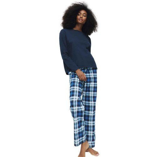 M&S Check Bottoms PJ Set, Extra Large, Navy