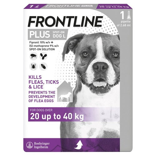 Frontline Plus flea and tick treatment for large dogs up to 40kg - British product