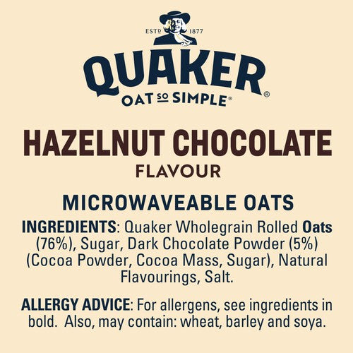 Quaker Oat So Simple Hazelnut Chocolate Porridge Cereal Sachets