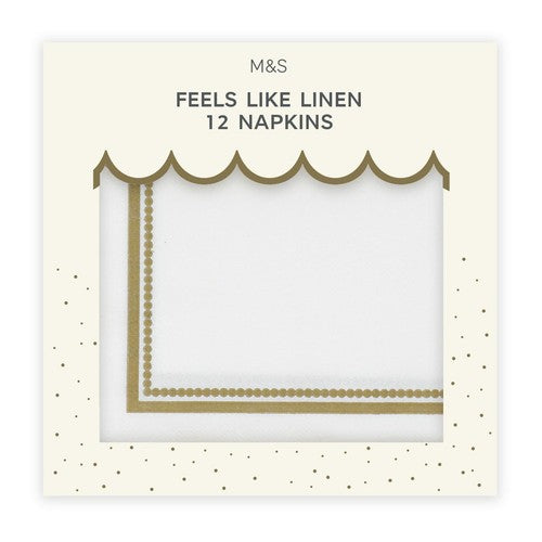 M&S White & Gold Feels Like Linen Napkins 12 pack, imported from the UK