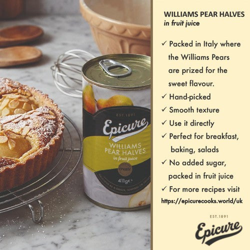 Epicure canned pear halves in fruit juice 411g - British product