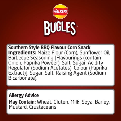 Walkers Bugles Southern Style BBQ corn snacks 110g (British brand)