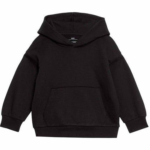 M&S Boys Cotton Rich Plain Hoodie 3-4 Years Black