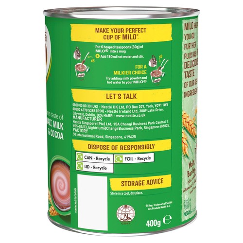 Milo ACTIV-GO malt chocolate drinking powder 400g, imported from the UK