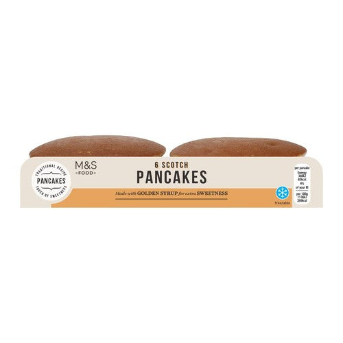 M&S Scotch pancakes with golden syrup 6 pack, imported from the UK