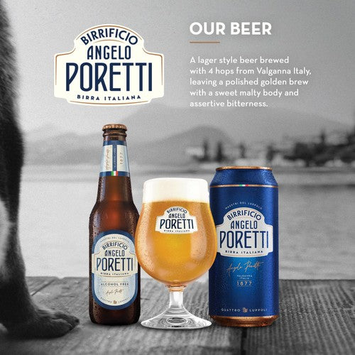 Birrificio Poretti alcohol-free beer 0.5% bottle, imported from the UK