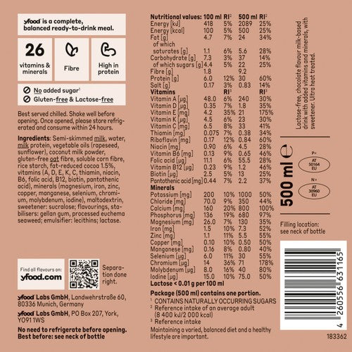 Yfood Classic Chocolate ready-to-drink meal 500ml (British brand)