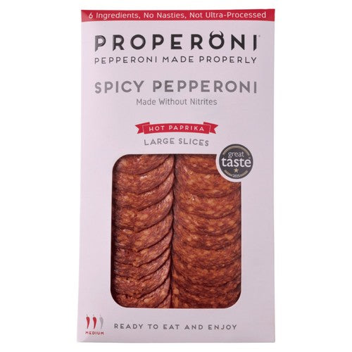 Properoni spicy sliced pepperoni 80g, imported from the UK