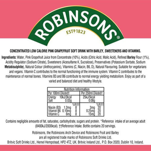 Robinsons Pink Grapefruit Squash 1L, imported from the UK