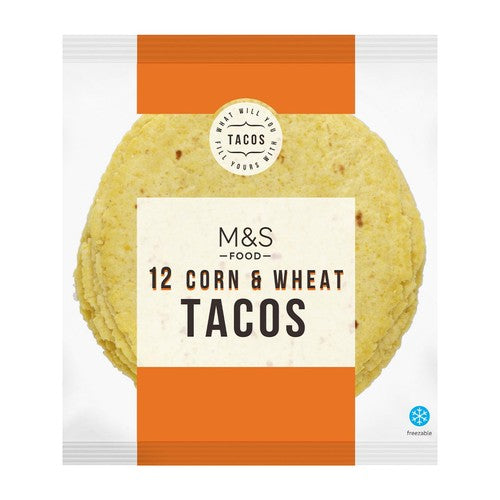 M&S corn and wheat tacos 12 mini tortilla wraps, imported from the UK