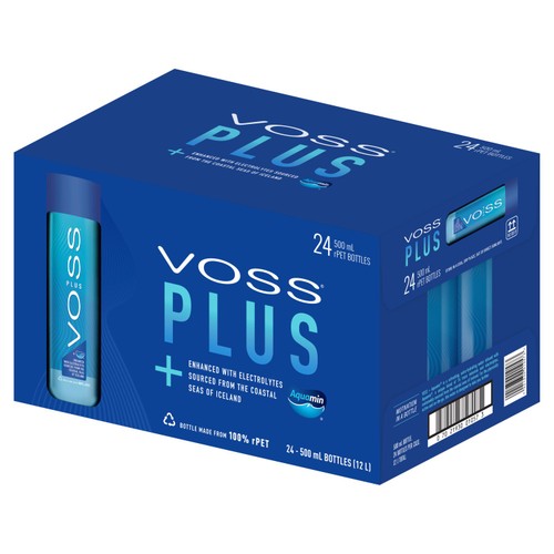 Voss Plus Still Mineral Water with Electrolytes 24 x 500ml (British brand)