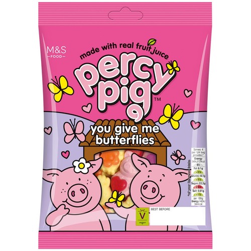 M&S Percy Pig You Give Me Butterflies fruit gums 150g, imported from the UK