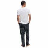 M&S Mens Pure Cotton Checked Loungewear Bottoms XL Navy