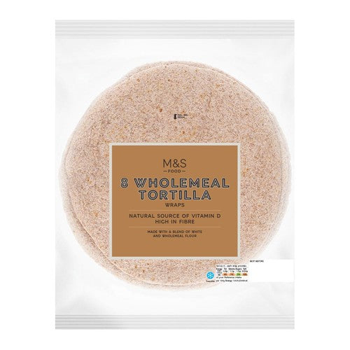 M&S Wholemeal Tortilla Wraps 8 x 62g, imported from the UK