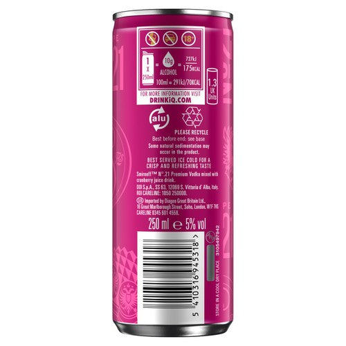 Smirnoff vodka cranberry juice canned cocktail 250ml (British brand)