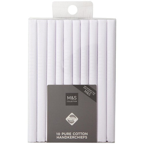 M&S antibacterial pure cotton handkerchiefs white 10 pack, imported from the UK