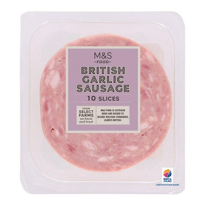 M&S M&S British Garlic Sausage Sliced Pork Sausage 10 Slices- Buy online at McGrocer