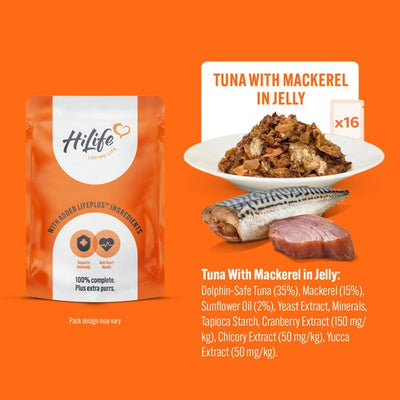 M&S Tunfisk og makrell i gelé våtfôr for katt i porsjonsposer multipack for voksne katter - Kjøp online hos McGrocer