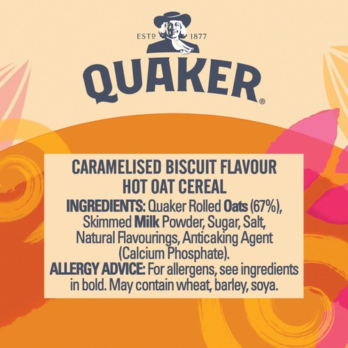Quaker caramelised biscuit flavour hot oat cereal pot 57g, imported from the UK