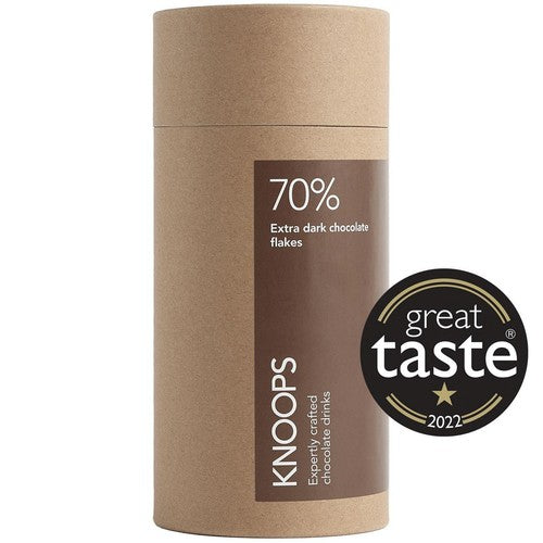 Knoops 70% extra dark hot chocolate flakes 250g, UK version