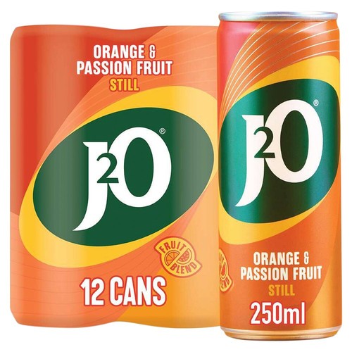 J2O Orange & Passionfruit soft drink 12 x 250ml, UK version