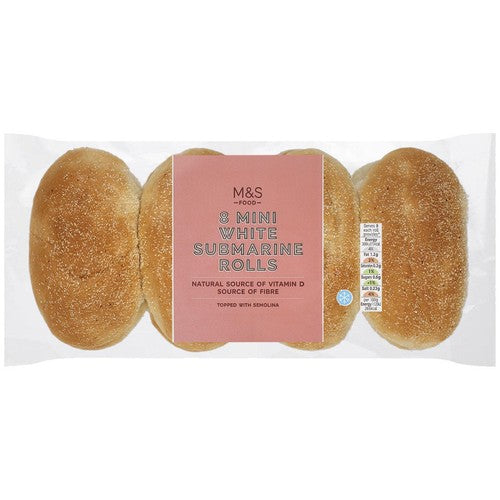 M&S Mini White Submarine Rolls 8 per pack, imported from the UK
